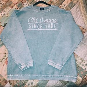 Chi Omega Ribbed Light Blue Crewneck